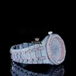 Women AP Rose Gold Dial Two Tone Fully Iced Out Moissanite Watch Right Side View