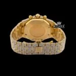 Women's Yellow Gold Full Iced Out Moissanite Diamond Watch Caseback View