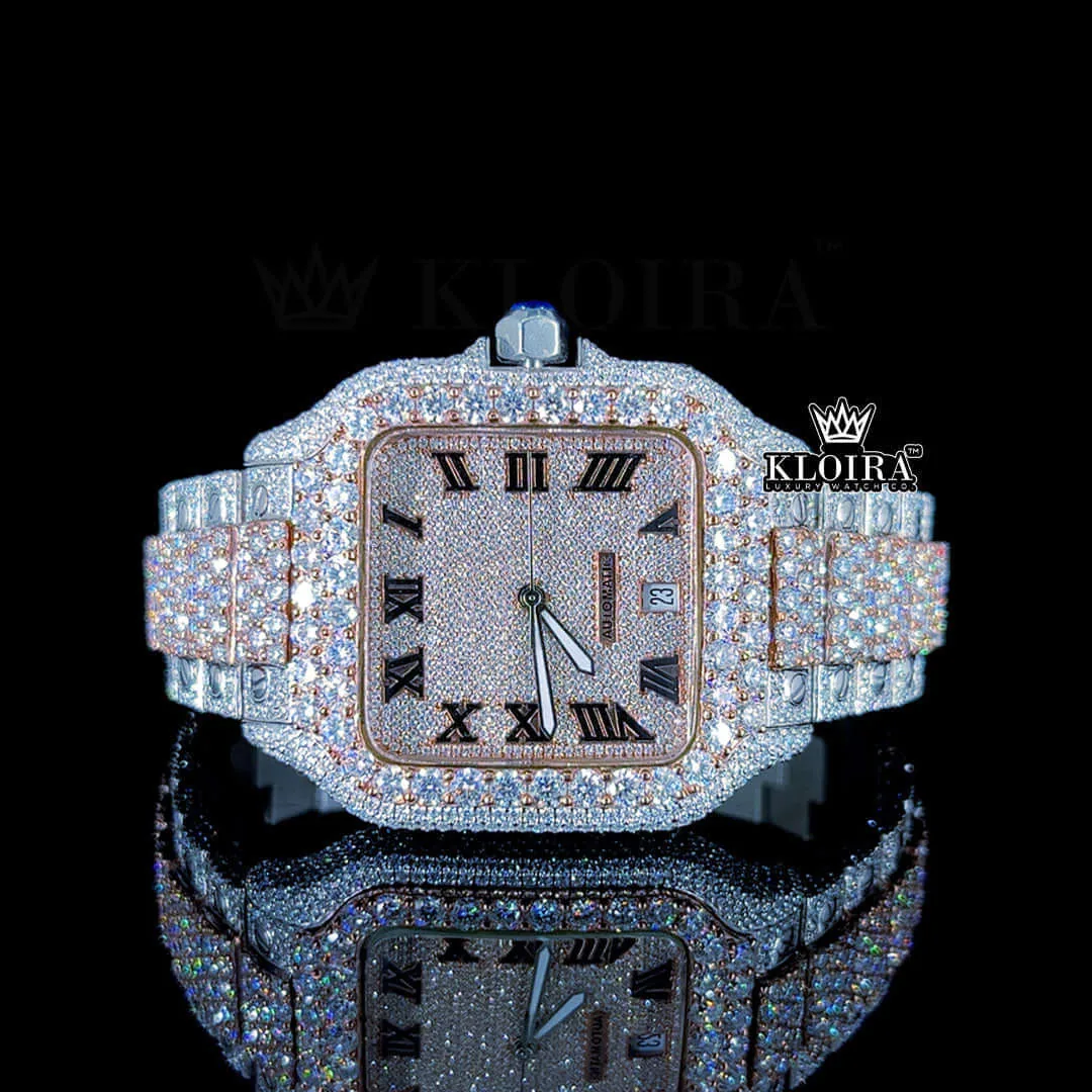 Cartior Women's Moissanite Watch with Two-Tone Bracelet and Diamond Bezel