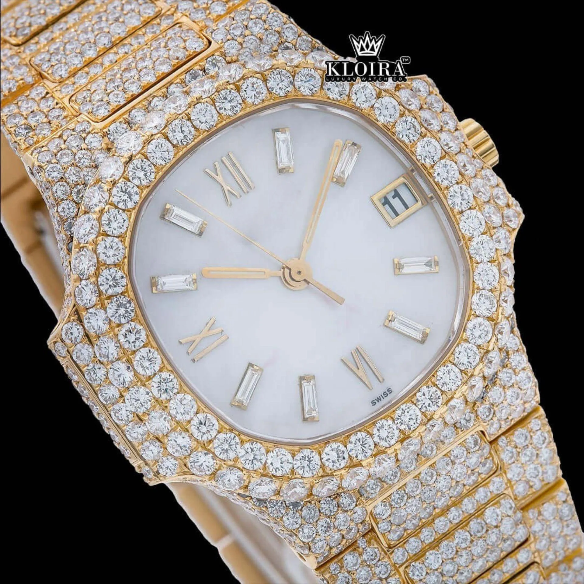 Womens Moissanite Patik Philippe Watch Front Face Close Up View