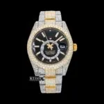 Roles Sky-Dweller Yellow Bezel Black Dial Moissanite Watch