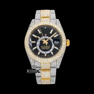 Roles Sky-Dweller Yellow Bezel Black Dial Moissanite Watch