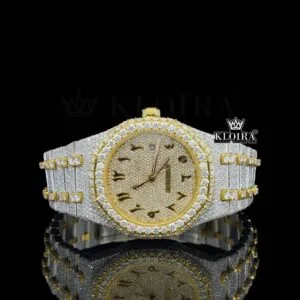AP Royal Oak Yellow Dial Two Tone Iced Out Moissanite Watch