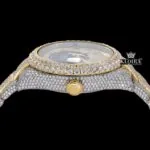 Yellow Dial Arabic Numerals Two Tone Iced Out Moissanite Diamond Watch Crown View
