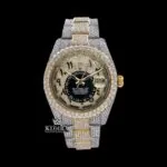 Roles Yellow Dial Arabic Numerals Two Tone Iced Out Moissanite Watch
