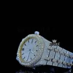 Yellow Dial Black Stick Markers Two Tone Iced Out Moissanite Diamond Watch Left Profile View