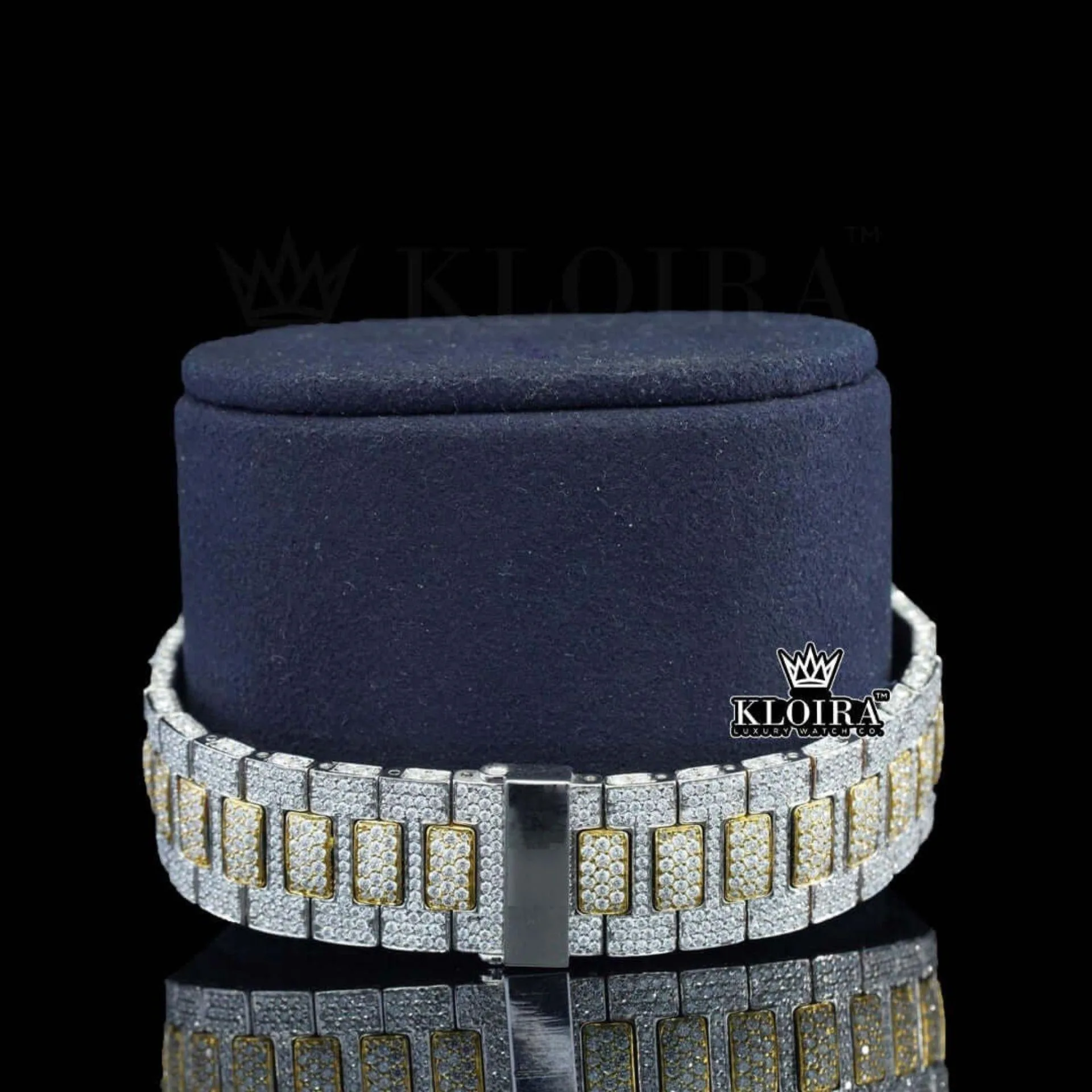 Yellow Dial Diamond Markers Two Tone Iced Out Moissanite Watch Bracelet View