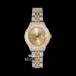 Roles Yellow Dial Diamond Markers Two Tone Ladies Moissanite Watch