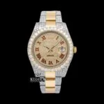 Roles Yellow Dial Red Roman Numeral Moissanite Watch