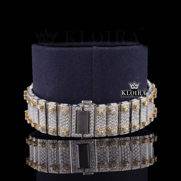 Yellow Dial Roman Numerald Two Tone Moissanite Diamond Watch Bracelet View