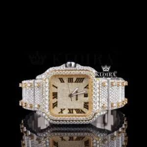 Cartior Santos Yellow Dial Roman Numerals Moissanite Watch