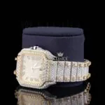 Yellow Dial Roman Numerald Two Tone Moissanite Diamond Watch Left Profile View