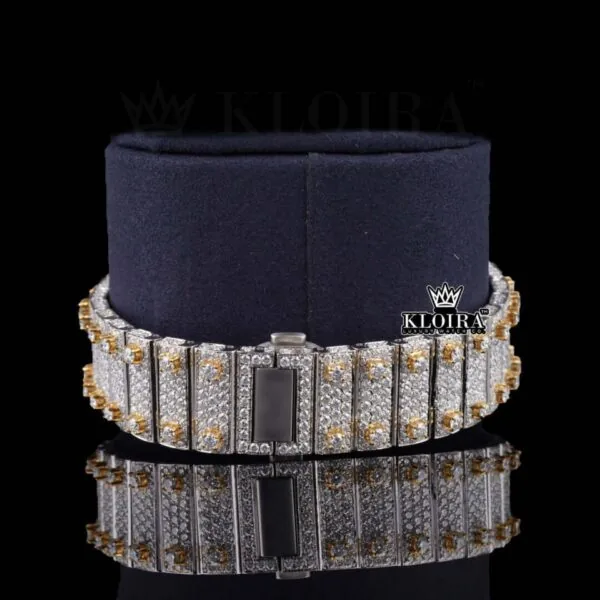Yellow Dial Roman Numerals Two Tone Moissanite Diamond Watch Bracelet View