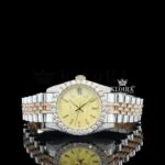 Roles Yellow Dial Stick Markers Two Tone Rose Gold Moissanite Watch with vibrant yellow dial and luxurious design