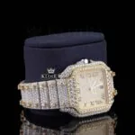 Yellow Dial Two Tone Roman Numeral Moissanite Diamond Watch Right Profile View~