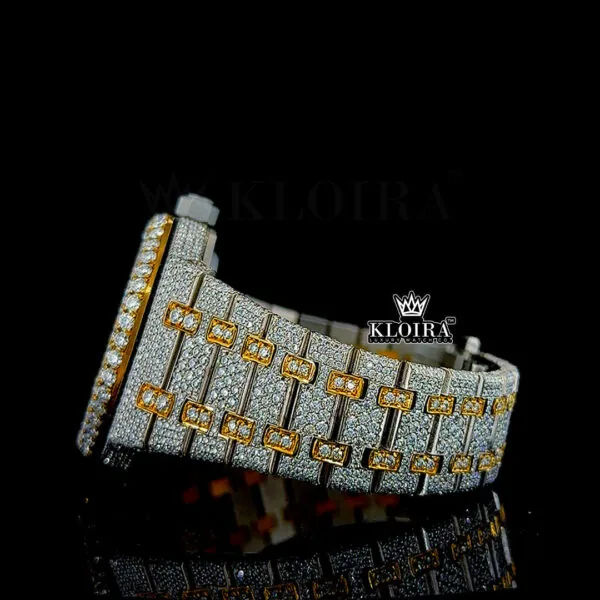 Yellow Gold AP Arabic Numerals Moissanite Diamonds Watch Left Side Bracelet View