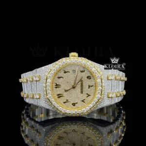 AP Yellow Gold Arabic Numerals Two Tone Fully Iced Out Moissanite Watch