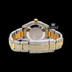 Yellow Gold Bezel Diamond Markers White Dial Two Tone Moissanite Watch Caseback View