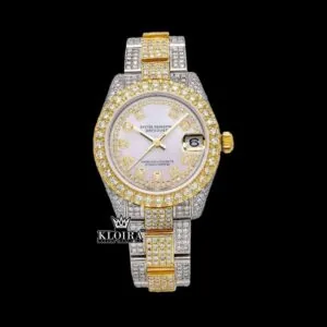 Roles Yellow Gold Bezel Moissanite Watch with Diamond Markers