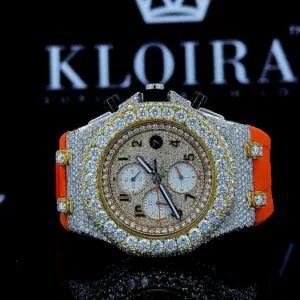 AP Royal Oak Offshore Moissanite Watch with Chronograph Dial and Orange Rubber Strap
