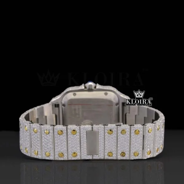 Yellow Gold Dial Black Roman Numerals Two Tone Natural Diamond Watch Caseback View