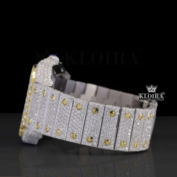 Yellow Gold Dial Black Roman Numerals Two Tone Natural Diamond Watch Left Side View