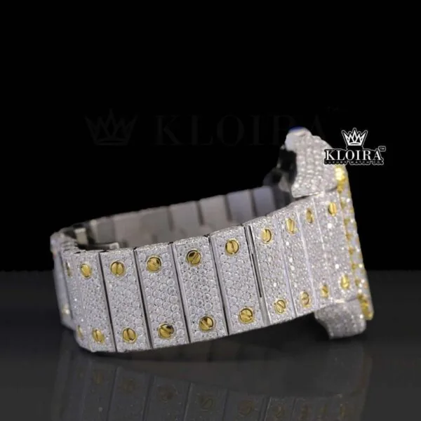 Yellow Gold Dial Black Roman Numerals Two Tone Natural Diamond Watch Right Side View
