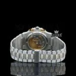 Yellow Gold Dial Black Stick Markers Two Tone Iced Out Moissanite Watch Caseback View