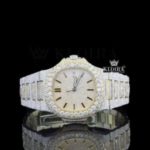Patik Philippe Moissanite Watch with Yellow Gold Dial & Black Stick Markers