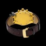 Yellow Gold Dial Brown Leather Strap Watch Moissanite Diamond Caseback View