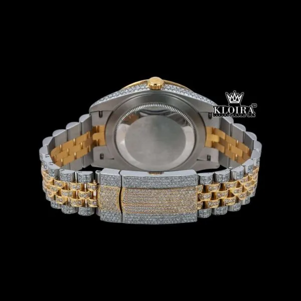 Yellow Gold Dial Rainbow Arabic Numerals Moissanite Diamond Watch Caseback View