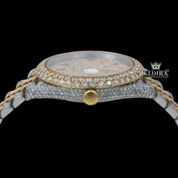 Yellow Gold Dial Rainbow Arabic Numerals Moissanite Diamond Watch Crown View