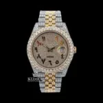 Roles Moissanite Watch featuring Yellow Gold Dial and Rainbow Arabic Numerals
