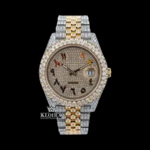 Roles Yellow Gold Dial Rainbow Arabic Numerals Moissanite Watch