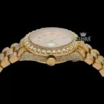 Yellow Gold Dial Red Arabic Numerals Iced Out Moissanite Watch Crown View