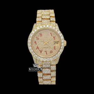 Roles Yellow Gold Dial Iced Out Moissanite Watch