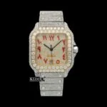 Cartior Santos Two Tone Moissanite Watch with Yellow Gold Dial