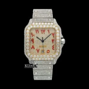 Cartior Santos Two Tone Moissanite Watch with Yellow Gold Dial
