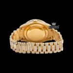 Yellow Gold Dial Red Roman Numerals Moissanite Diamond Watch Caseback View