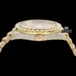 Yellow Gold Dial Red Roman Numerals Moissanite Diamond Watch Crown View