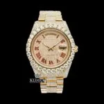 Roles Moissanite Diamond Watch with Yellow Gold Dial & Red Roman Numerals