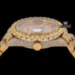 Yellow Gold Dial Roman Numerals Bust Down Moissanite Diamond Watch Crown View