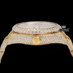 Yellow Gold Dial Standard Numerals Bust Down Moissanite Diamond Watch Crown View