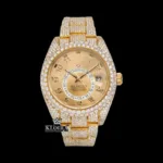 Roles Yellow Gold Dial Standard Numerals Bust Down Moissanite Diamond Watch with sparkling diamonds