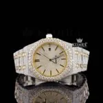 AP Yellow Gold Dial Two Tone Fully Iced Out Moissanite Watch