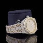 Yellow Gold Dial Two Tone Fully Iced Out Moissanite Watch Right Profile View