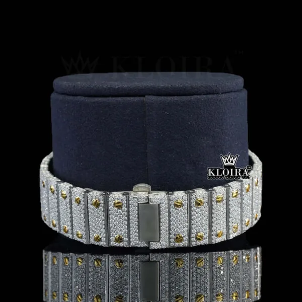Yellow Gold Skeleton Dial Two Tone Iced Out Lab-Grown Diamond Watch Bracelet View