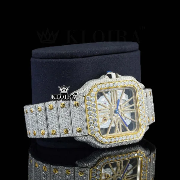 Yellow Gold Skeleton Dial Two Tone Iced Out Lab-Grown Diamond Watch Right Profile View