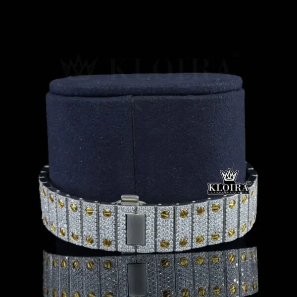Yellow Gold Square Dial Black Roman Numerals Moissanite Watch Bracelet View