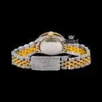 Yellow Gold Two Tone Black Dial Diamond Markers Moissanite Watch Caseback View